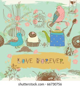 Valentine card with birds