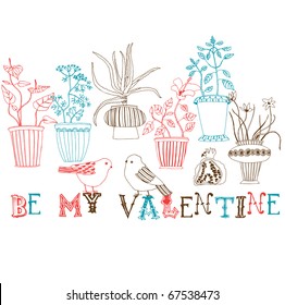 valentine card with birds and flowers