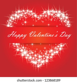 Valentine card with bright stars heart