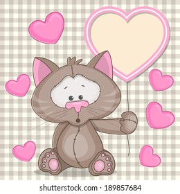 Valentine card with cat with hearts