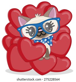 Valentine card with Cat in hearts
