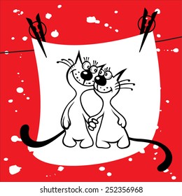 Valentine card with cats in love. Cat rendezvous. Elements for cards, gifts, crafts. Invitation.