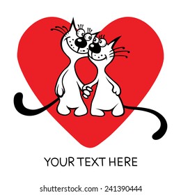 Valentine card with cats in love. Elements for cards, gifts, crafts. Invitation with two hand drawn cats.