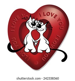 Valentine card with cats in love. Elements for cards, gifts, crafts. Invitation with two hand drawn cats.