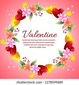 valentine card with colorful flower and heart shape