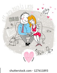 Valentine Card with couple on bench