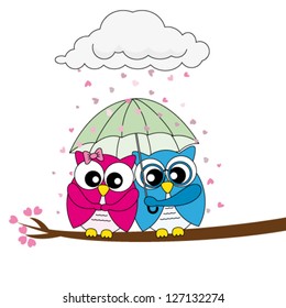 Valentine Card. Couple of owls in love.