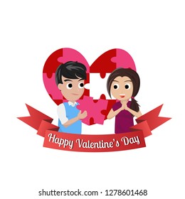 Valentine Card with Couple Sharing a Gift