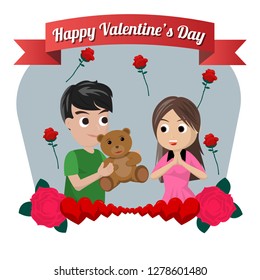 Valentine Card with Couple Sharing a Gift