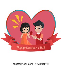 Valentine Card with Couple Sharing a Gift