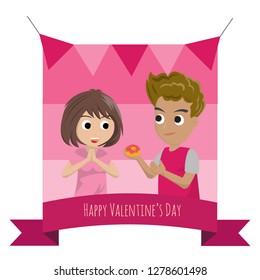 Valentine Card with Couple Sharing a Gift
