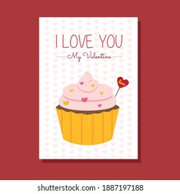 Valentine card with cupcake and heart