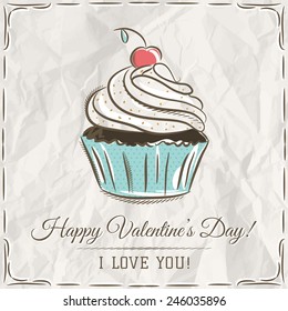 valentine card with  cupcake and wishes text,  vector