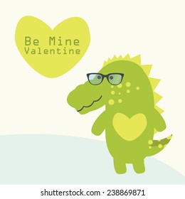 Valentine card with cute alligator. Vector illustration.