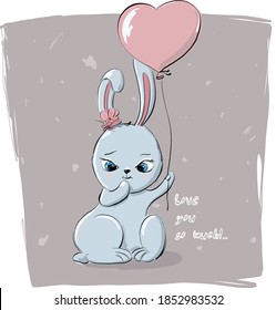valentine card with cute cartoon character little rabbit