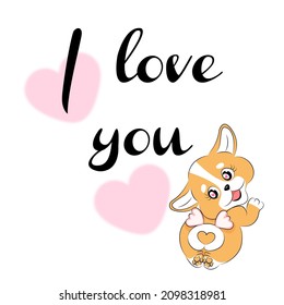valentine card with cute dog Welsh corgi trend greeting card design with welcome and trendy text on white background editable text vector illustration
