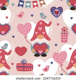 valentine card with cute gnome with love letter