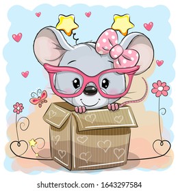 Valentine card with a Cute Mice girl in a box