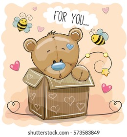 Valentine card with a Cute Teddy bear in a box