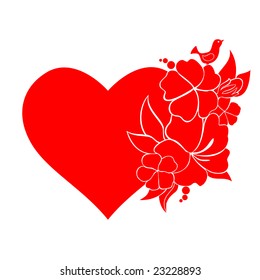 valentine card decorated by flowers and little bird