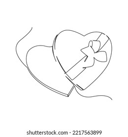 Decoración de San Valentín. Caja de regalo. Ilustración vectorial del concepto de amor minimalista vectorial blanco y negro. No trates una línea continua.