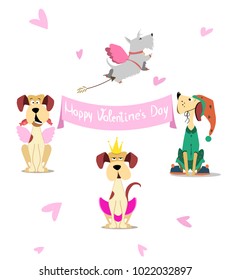 valentine card design / angel dogs / Funny cartoon dogs / 14 february