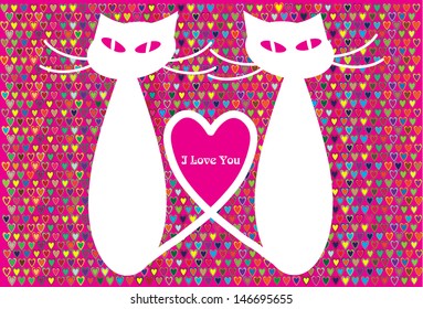 valentine card design with cats in silhouettes isolated on wallpaper background