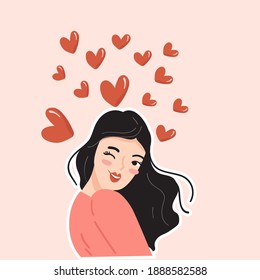 valentine card design with cute woman