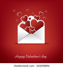 Valentine card design with envelope and hearts flying out. Eps10 vector illustration.