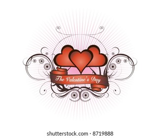 valentine card design with heart,banner for text ,floral ornaments