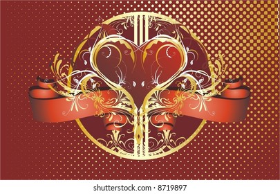 valentine card design with heart,banner for text ,floral ornaments