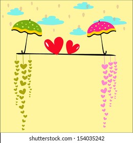 valentine card design, vector background with hearts and umbrella
