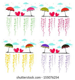 valentine card design, vector background with hearts and umbrella
