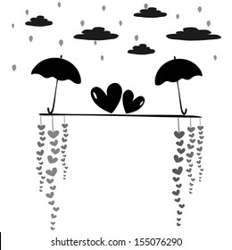 valentine card design, vector background with hearts and umbrella