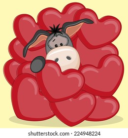 Valentine card with Donkey in hearts 