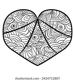 Tarjeta de San Valentín con patrones zen entrelazados, ilustración vectorial de página para colorear de vacaciones creativas