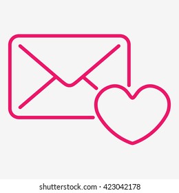 valentine card in envelope pink thin line icon