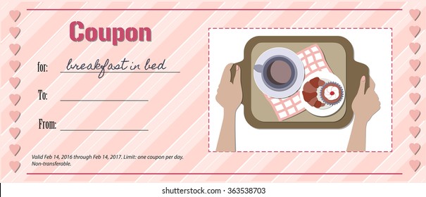 Valentine Card Example. Love Coupon For Breakfast In Bed.