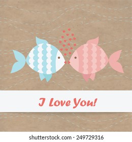 Valentine card fish. Kraft paper