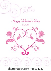 valentine card - Floral heart shape with pink wave and white background
