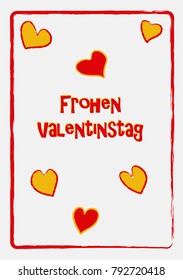 Valentine card in fresh colors with hearts and text, Happy Valentine's Day, in German. Vector illustration