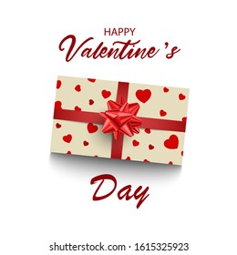 Valentine card with gift and hearts on white background