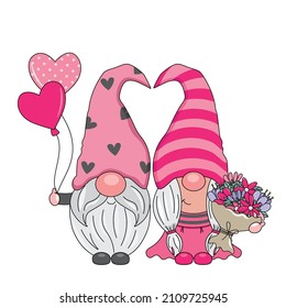  Valentine card. Gnome couple in love. Isolated vector