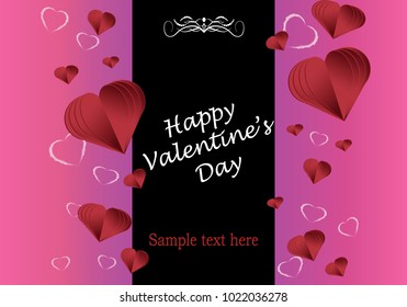 Valentine card with hand drawn hearts and text, vector