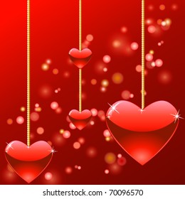 valentine card with hanging hearts - vector illustration