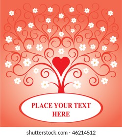 Valentine card with heart and blossomed tree