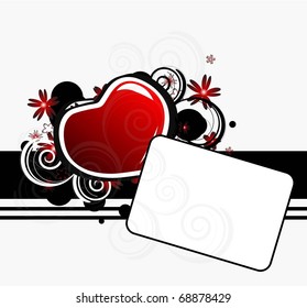 VALENTINE CARD WITH HEART AND FLOWER ORNAMENT