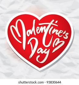 Valentine card with heart on a background of the crumpled paper. Vector illustration.