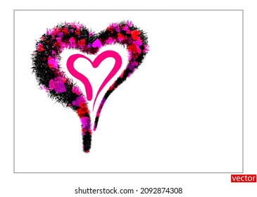 Valentine card. Heart within a heart. Pink tender heart and a prickly black and white heart isolated on white background. Symbol of Valentine's Day. Creative card for February 14. Icon. Vector