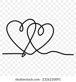 valentine card with hearts, continuous line drawing